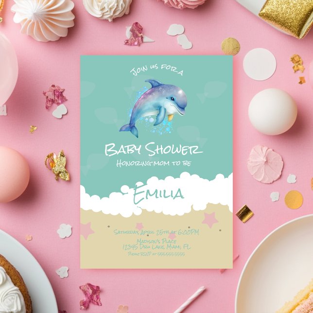 Invitation Bébé dauphin plage océan Shower (Créateur téléchargé)