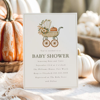 Invitation Bébé d'automne Vintage Pumpkin et poussette Shower