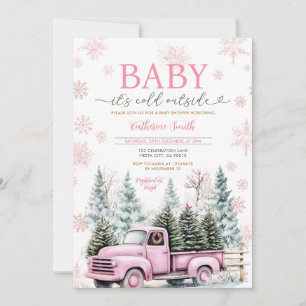 Invitation Bébé de Camion rose Il fait froid dehors Baby show