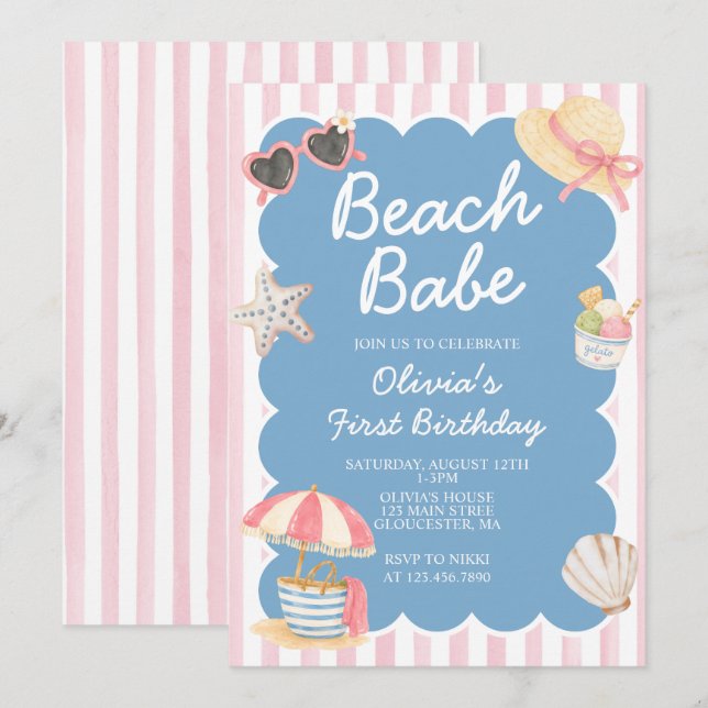 Invitation Bébé de la plage Fête côtière 1er anniversaire (Devant / Derrière)