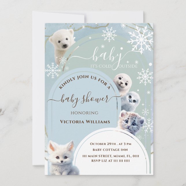 Invitation Bébé de l'Arche des Animaux de l'Arctique il fait  (Devant)