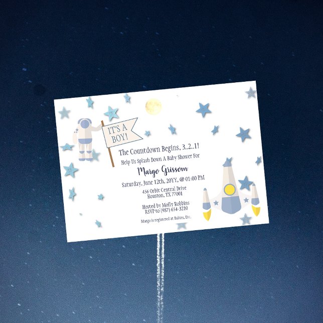 Invitation Bébé de l'espace Baby Shower | Blanc (Créateur téléchargé)