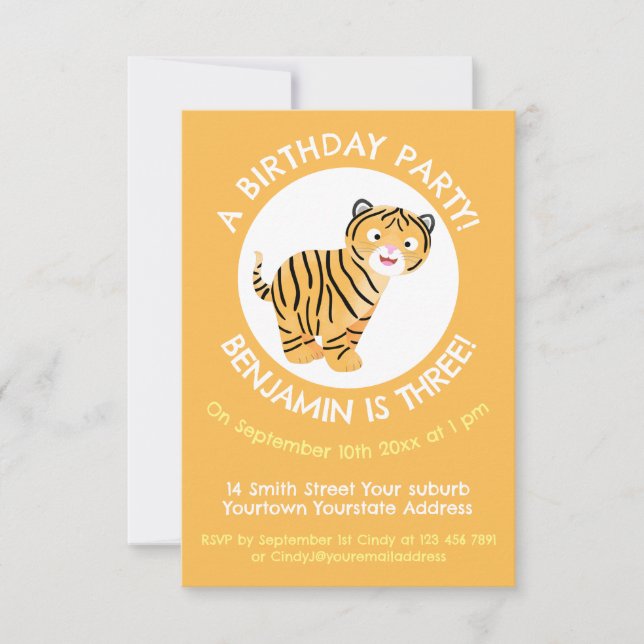 Invitation Bébé de tigre mignon personnalisé anniversaire de  (Devant)