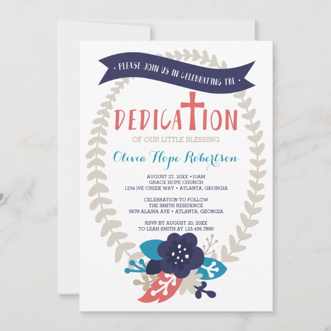 Invitation Bébé Dedication Invitation, Floral, Contemporain (Devant)