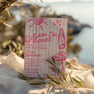 Invitation Bébé Dessiné À Bord Surf Été Fille Baby Shower