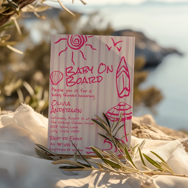 Invitation Bébé Dessiné À Bord Surf Été Fille Baby Shower (Créateur téléchargé)