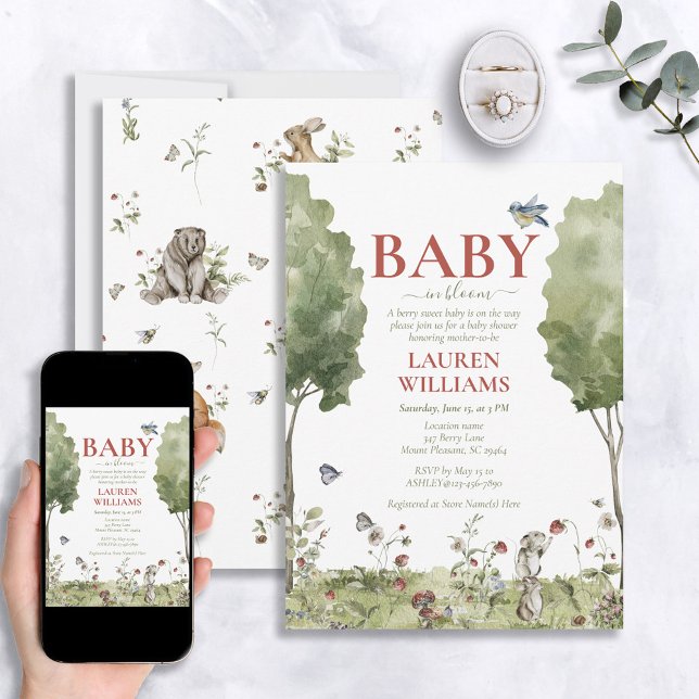 Invitation Bébé d'été de fraise fleur sauvage dans douche fle (Créateur téléchargé)