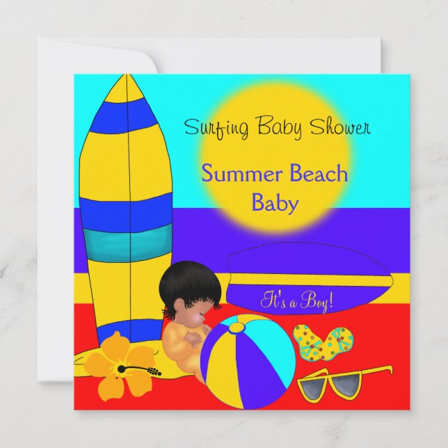 Invitation Bébé d'été Fête de Naissance Garçon Plage Bébé Sur (Devant)
