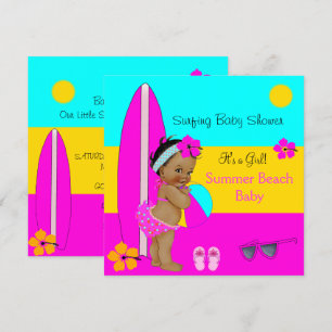 Invitation Bébé d'été Fille Shower Plage Bébé Surf Ethnique
