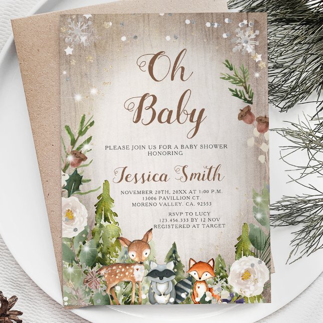 Invitation Bébé d'hiver Animaux Bois Boy Baby shower (Créateur téléchargé)