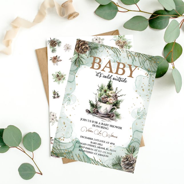 Invitation Bébé d'hiver Il fait froid Baby Shower Evergreen  (Créateur téléchargé)