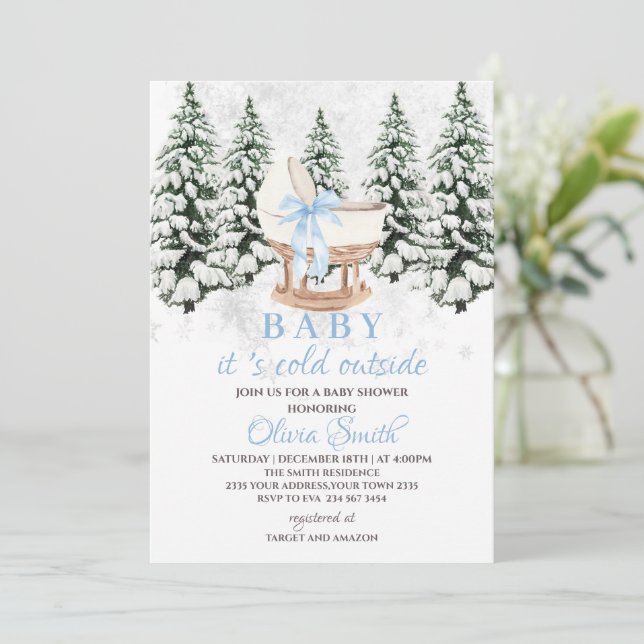 Invitation Bébé d'hiver Il fait froid dehors Baby Shower (Debout devant)