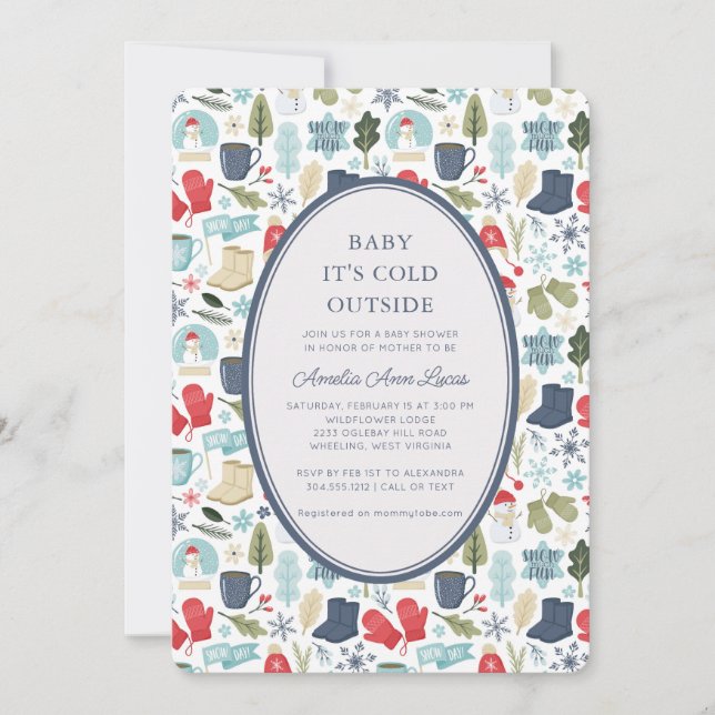 Invitation Bébé d'hiver Il fait froid dehors Baby shower mign (Devant)