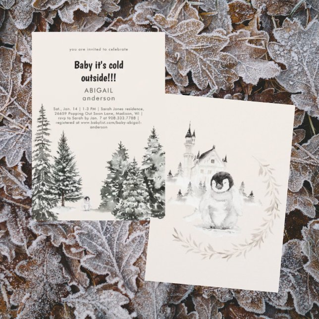 Invitation Bébé d'hiver Il fait froid dehors Frosty Trees Dou (Créateur téléchargé)