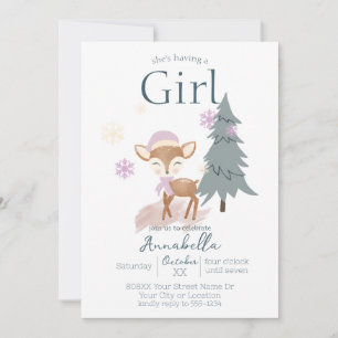 Invitation Bébé d'hiver mignonne Cerf Femme Fawn
