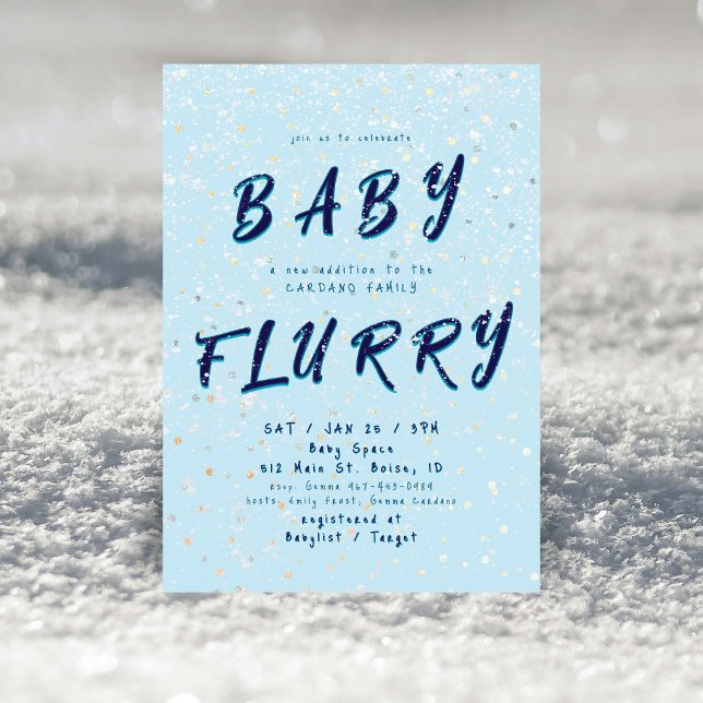 Invitation Bébé d'hiver | Tourbillon de neige bleue (Créateur téléchargé)
