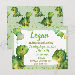 Invitation Bébé Dino Dino Ballons cardiaques Anniversaire