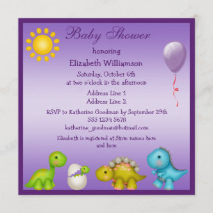 Invitation Bébé Dino et Dinosaures Baby shower violet