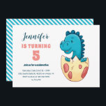 Invitation Bébé Dino Hatching Egg Cute Kids Dinosaur Annivers<br><div class="desc">Conception sympa pour les enfants,  garçons ou filles qui aiment les dinosaures,  les dessins animés pour dinos,  T-rex et autres espèces de dinosaures. Parfait pour la fête d'anniversaire à thème Jurassique. Vous pouvez customiser le libellé pour l'adapter à d'autres occasions.</div>