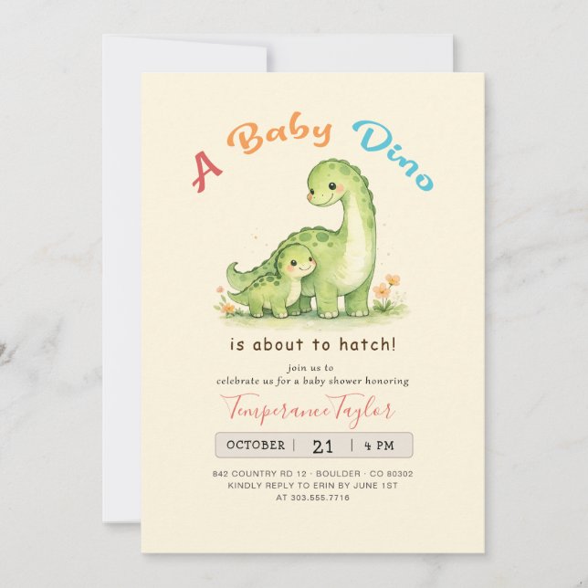 Invitation Bébé Dino sur le point d'éclore Fête de bébé dinos (Devant)
