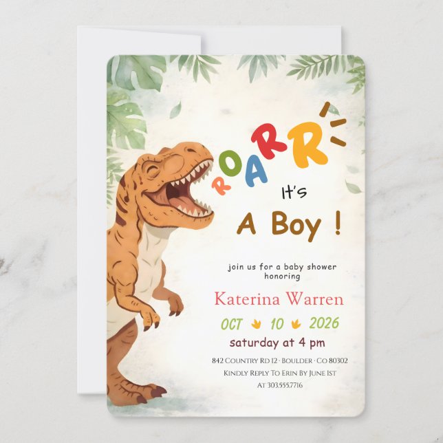 Invitation Bébé Dinosaure Garçon Baby Shower (Devant)
