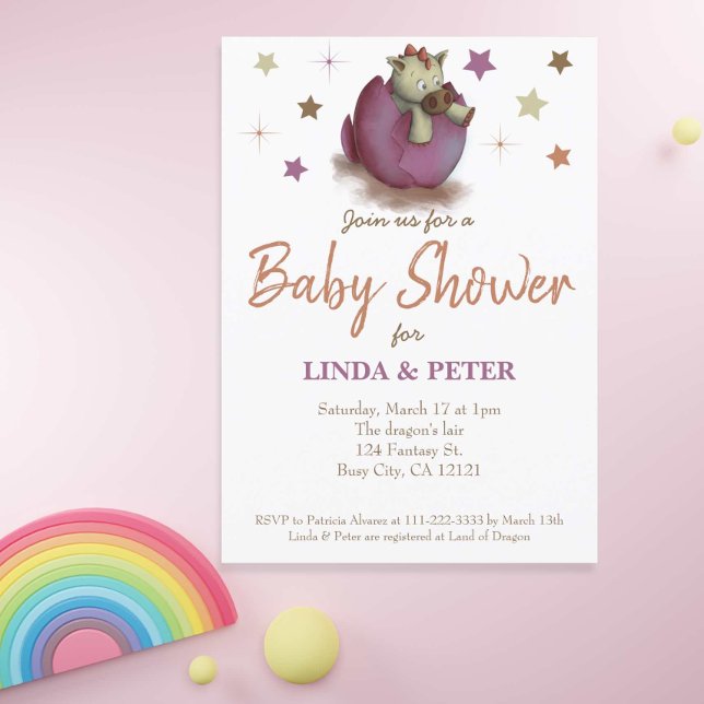 Invitation Bébé Dinosaure Hatching Purple Girl Baby shower (Créateur téléchargé)