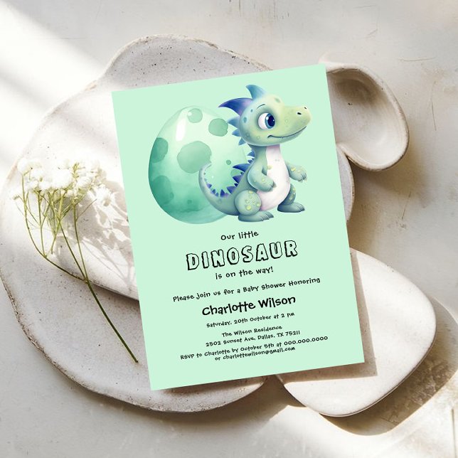 Invitation Bébé dinosaure mignon avec sa douche pour bébé ave (Créateur téléchargé)