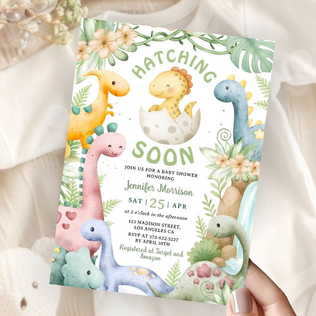 Invitation Bébé Dinosaure Qui Éclosent Bientôt Fête Prénatale (Créateur téléchargé)