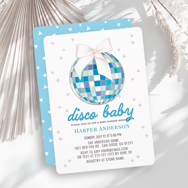 Invitation Bébé Disco Bleu Boule à Facettes Arc Garçon Baby S (Créateur téléchargé)