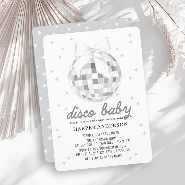 Invitation Bébé Disco Boule à Facettes Argentée Arc Bébé Show (Créateur téléchargé)