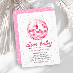 Invitation Bébé Disco Rose Boule à Facettes Arc Fille Baby Sh