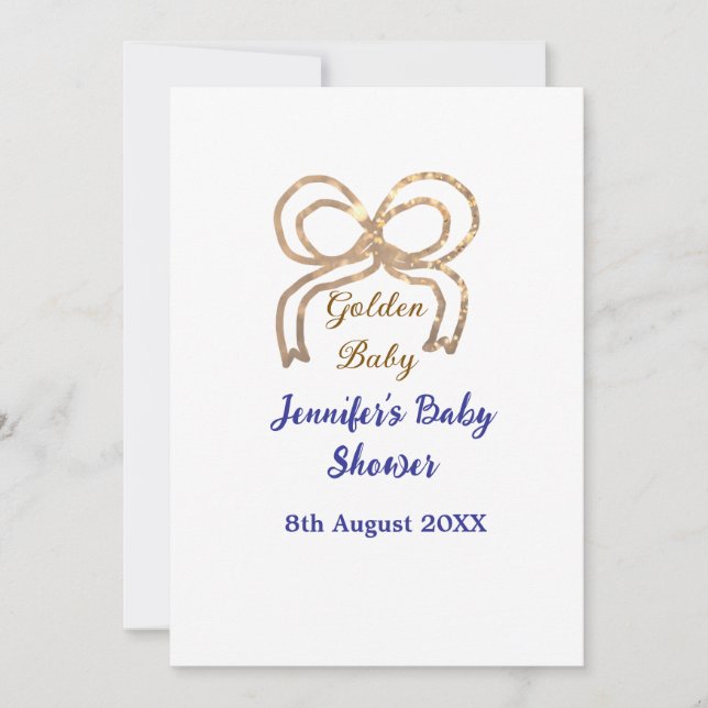 Invitation Bébé d'or arc bleu royal baby shower (Devant)
