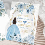 Invitation Bébé d'or bleu Floral Princesse Quinceañera<br><div class="desc">Gold Baby Blue Floral Princesse Quinceañera Invitation</div>