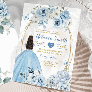 Invitation Bébé d'or bleu Floral Princesse Quinceañera