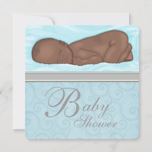 Invitation Bébé dormant Garçon Baby shower gris bleu (Devant)