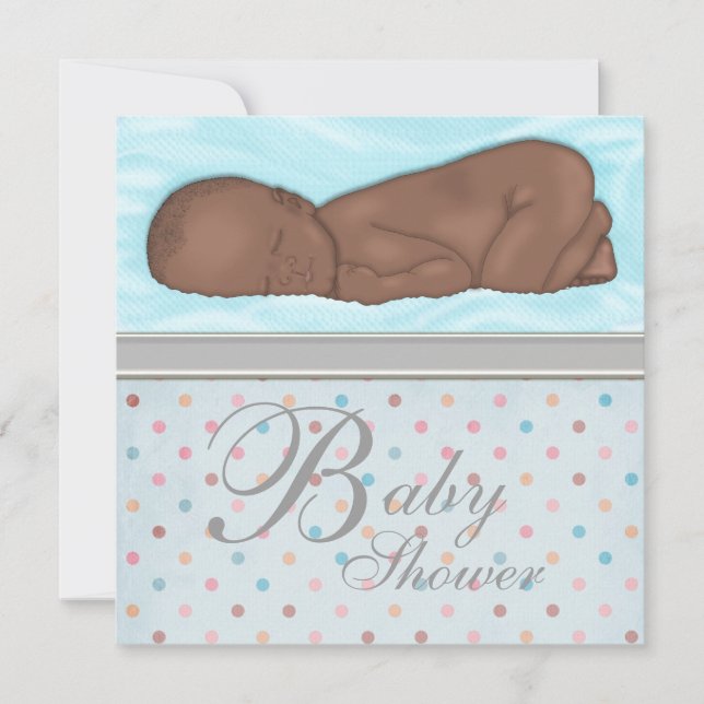 Invitation Bébé dormant Garçon Baby shower gris bleu (Devant)