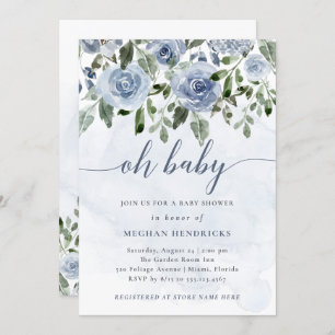 Invitation Bébé  Douche d'aquarelle bleu foncé