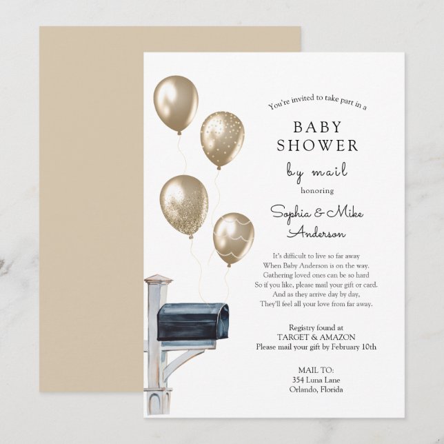Invitation Bébé Douche longue distance par courrier (Devant / Derrière)