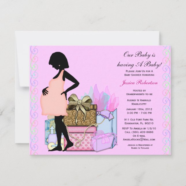 Invitation Bébé, Douche Pour Fille, Coup De Rose, (Devant)