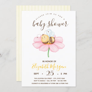 Invitation Bébé doux Bumble Bee, Baby shower de rayures
