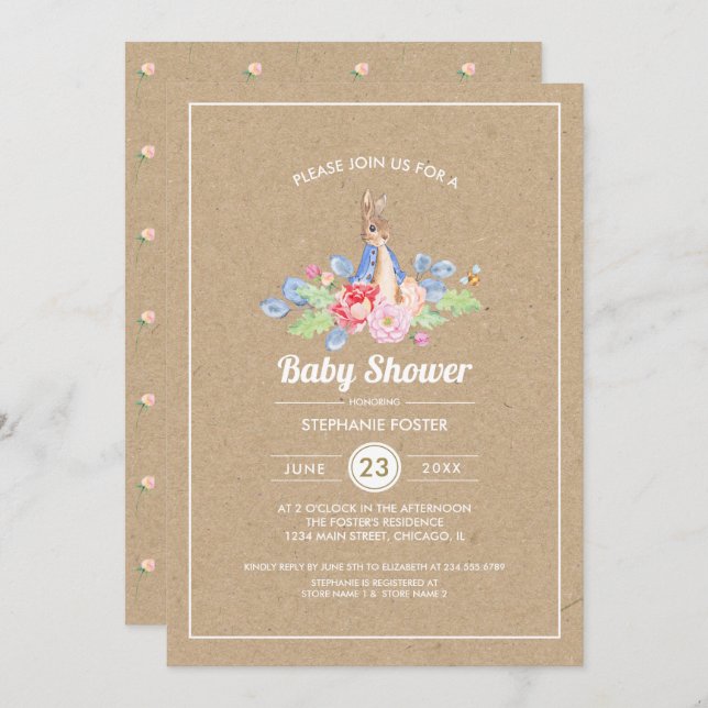 Invitation Bébé doux lapin | Baby shower de lapin (Devant / Derrière)