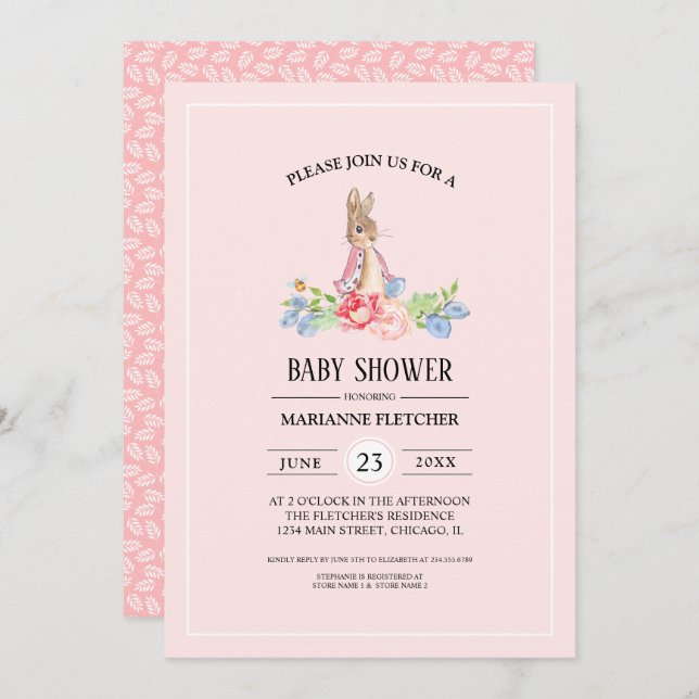 Invitation Bébé doux lapin | Baby shower de lapin (Devant / Derrière)