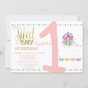 Invitation Bébé doux Macarons rayé Anniversaire