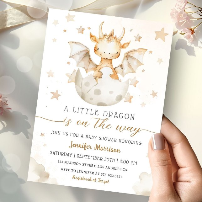 Invitation Bébé dragon Cadeau Cute Boho Aquarelle   (Créateur téléchargé)