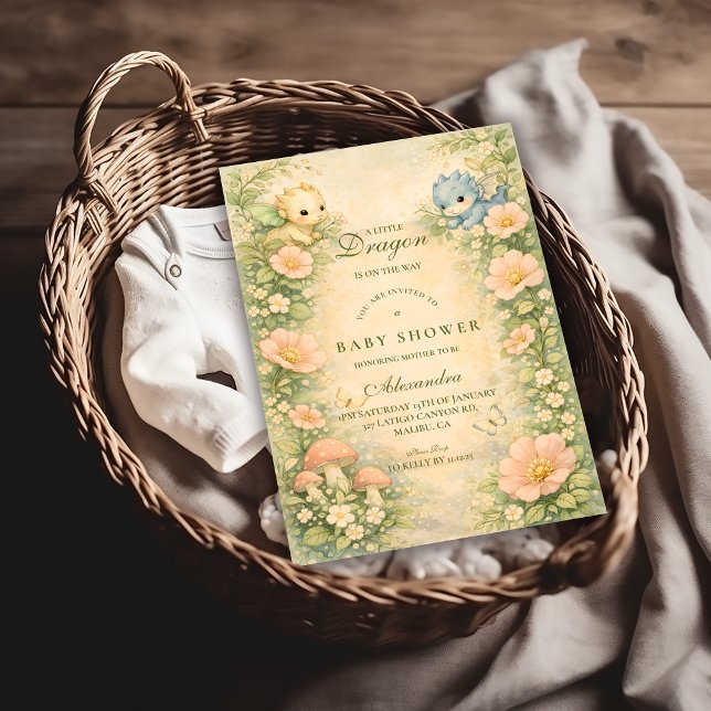 Invitation Bébé Dragon Mignon Fête de Naissance Conte de Fée (Créateur téléchargé)
