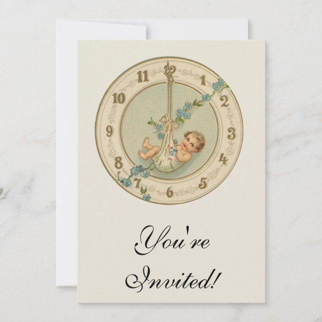 Invitation Bébé du Nouvel An Horloge Vintage (Devant)