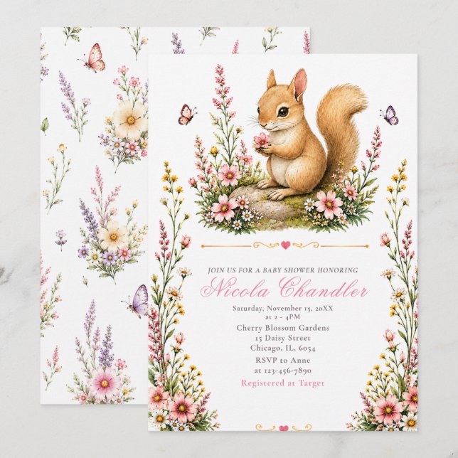 Invitation Bébé Écureuil Baby Shower (Devant / Derrière)