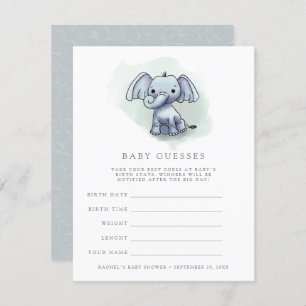 Invitation bébé éléphant assis baby shower à deviner jeu