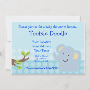 Invitation Bébé Eléphant Baby shower de Garçon bleu saupoudré