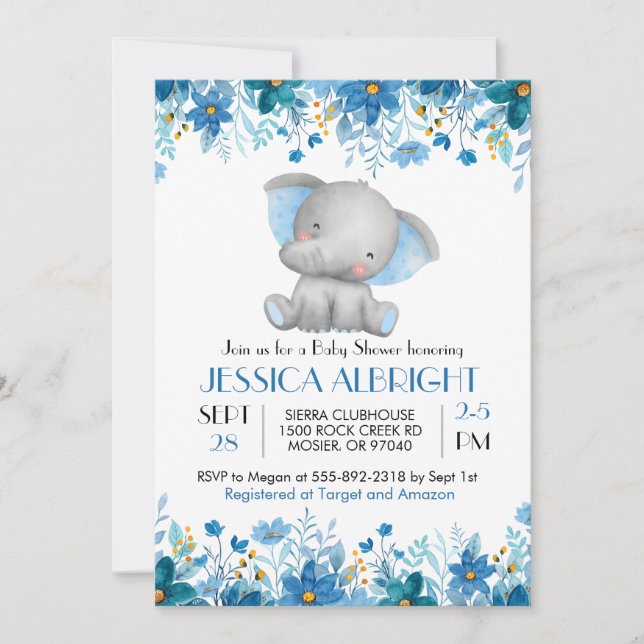Invitation Bébé éléphant bleu Baby Shower Sprinkle  (Devant)
